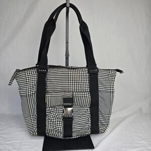 Lauren Ralph Lauren Houndstooth Tote Handbag Nylon Black White